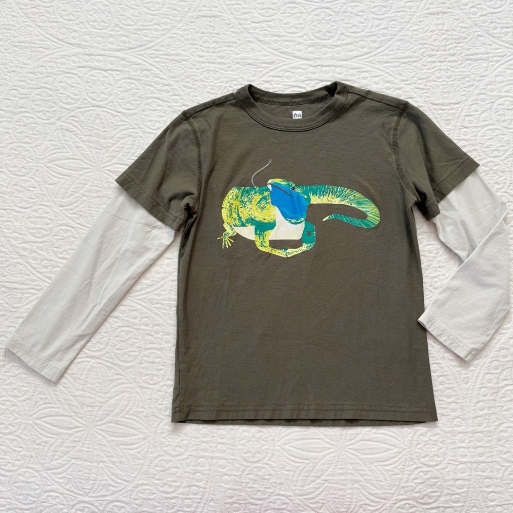 Tea Collection Boys' Lizard Print Layered Sleeve Tee Sz 8